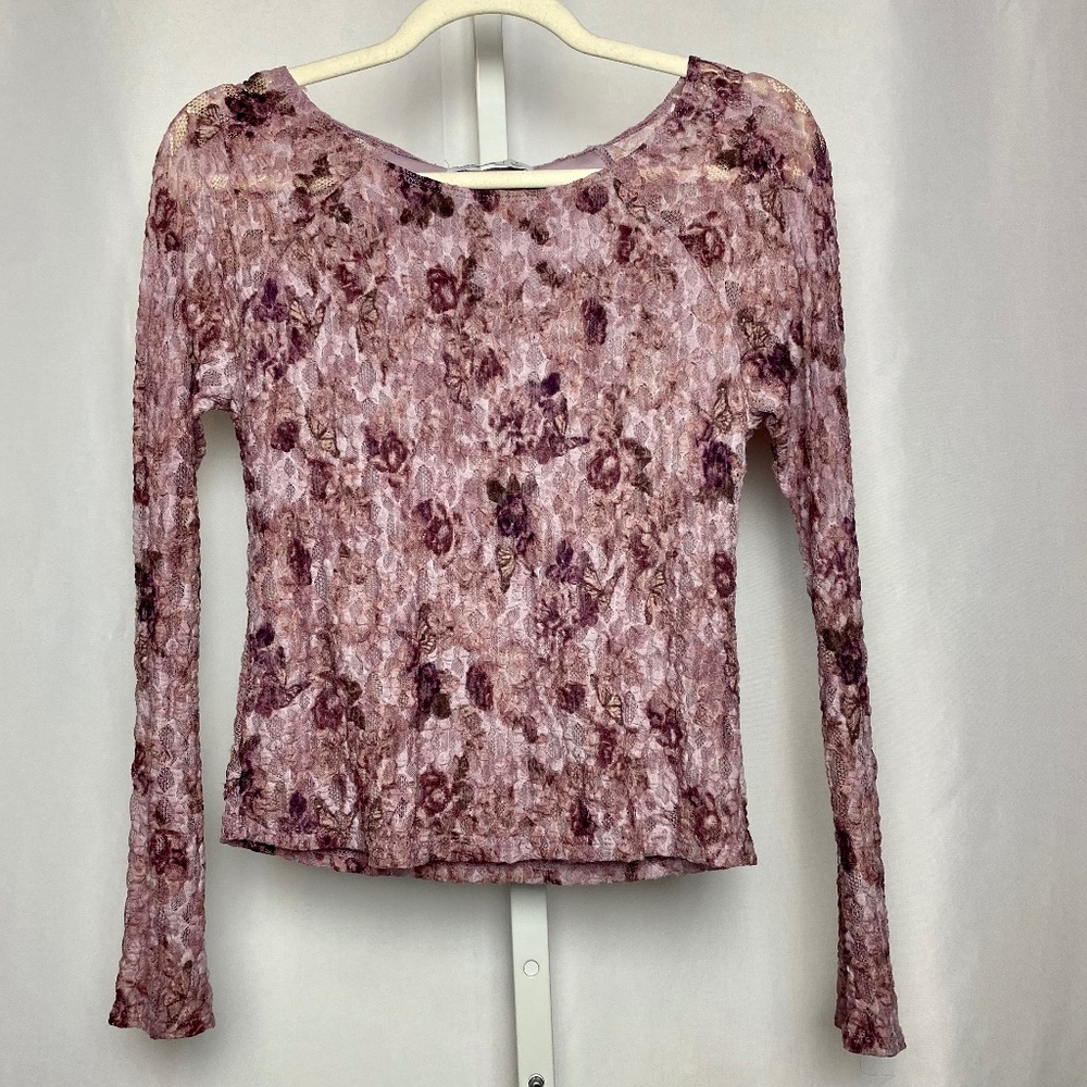 💙5/$15 Arizona Jean Company Y2K Coquette Pink Floral Butterfly Long Sleeve Small
